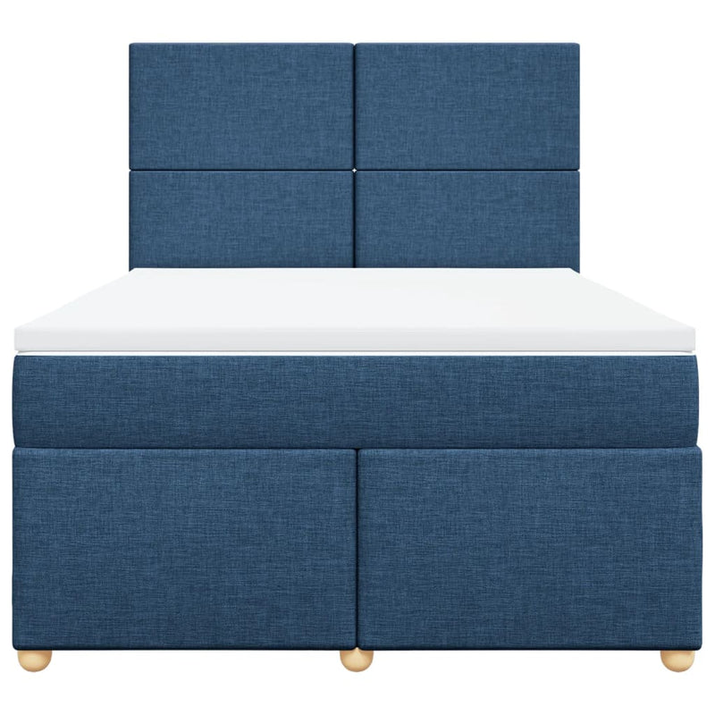 Pat continental cu saltea, albastru, 140x200cm, material textil