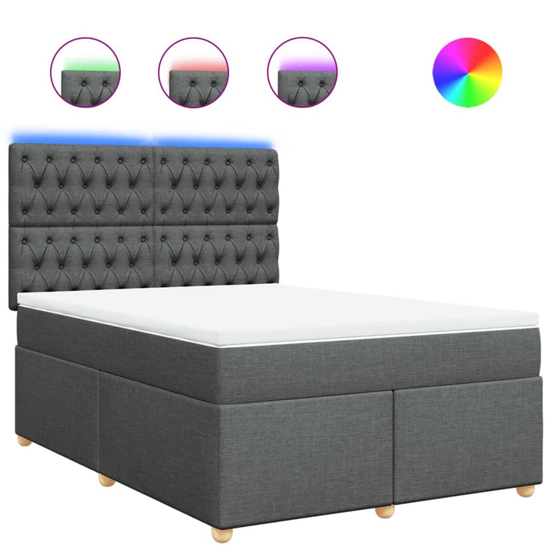 Pat box spring cu saltea, gri închis, 140x200 cm, textil