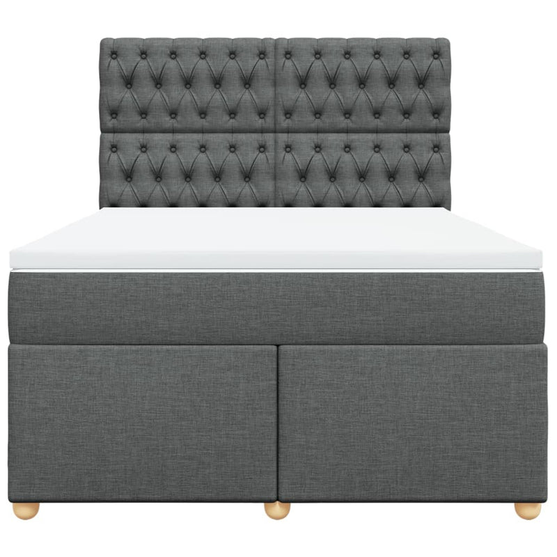 Pat box spring cu saltea, gri închis, 140x200 cm, textil