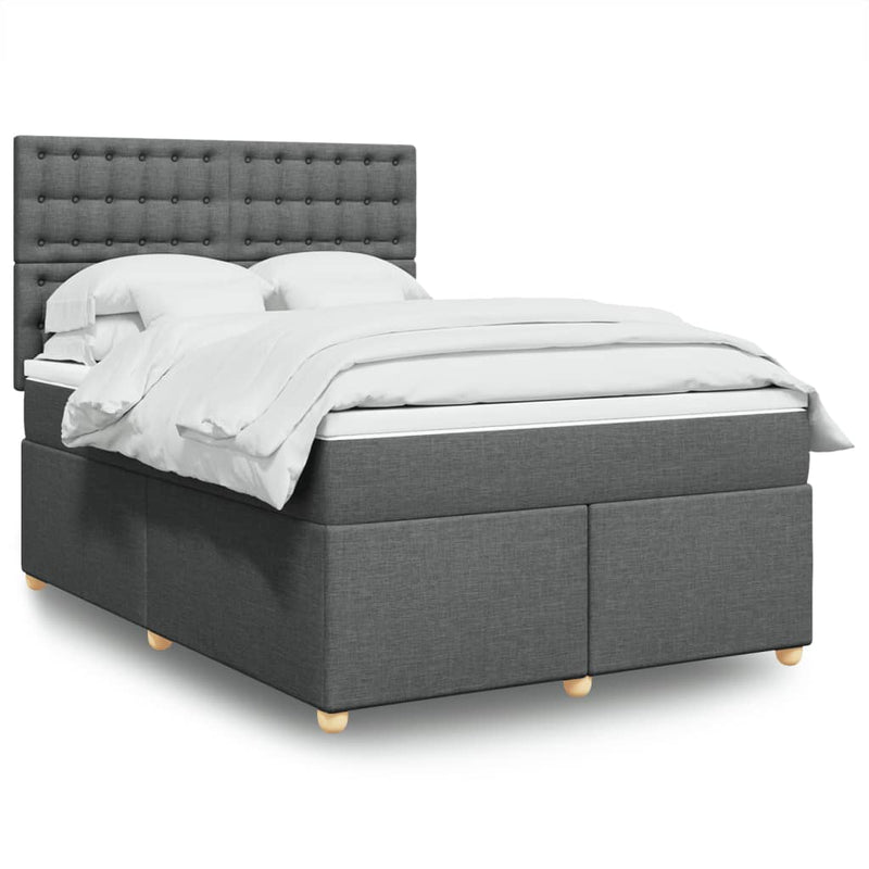 Pat box spring cu saltea, gri închis, 140x200 cm, textil