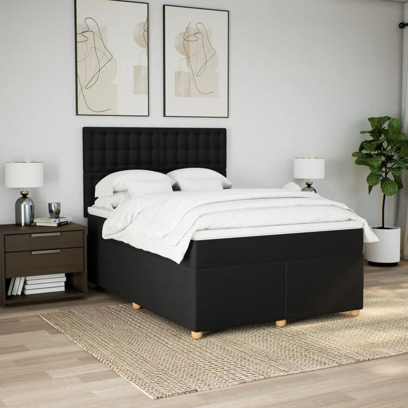 Pat box spring cu saltea, negru, 140x200 cm, textil