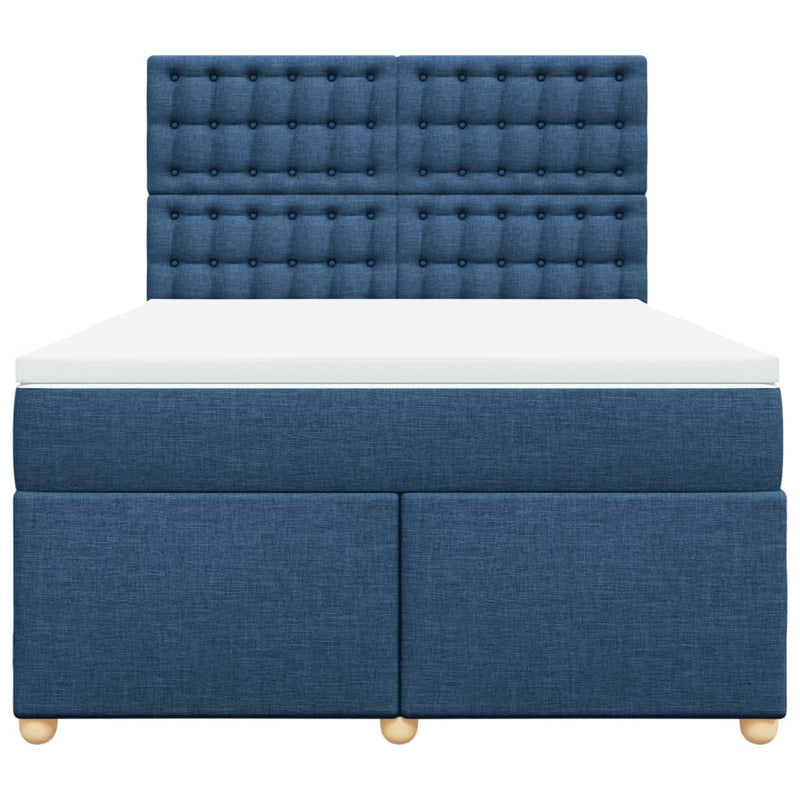 Pat continental cu saltea, albastru, 140x200cm, material textil