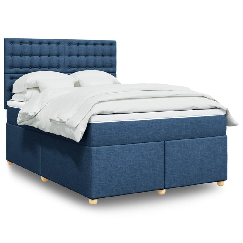 Pat continental cu saltea, albastru, 140x200cm, material textil