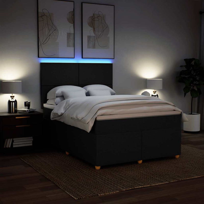 Pat box spring cu saltea, negru, 160x200 cm, textil