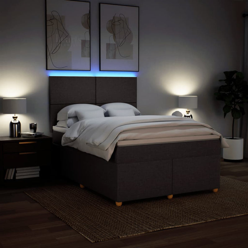 Pat box spring cu saltea, maro închis, 160x200 cm, textil