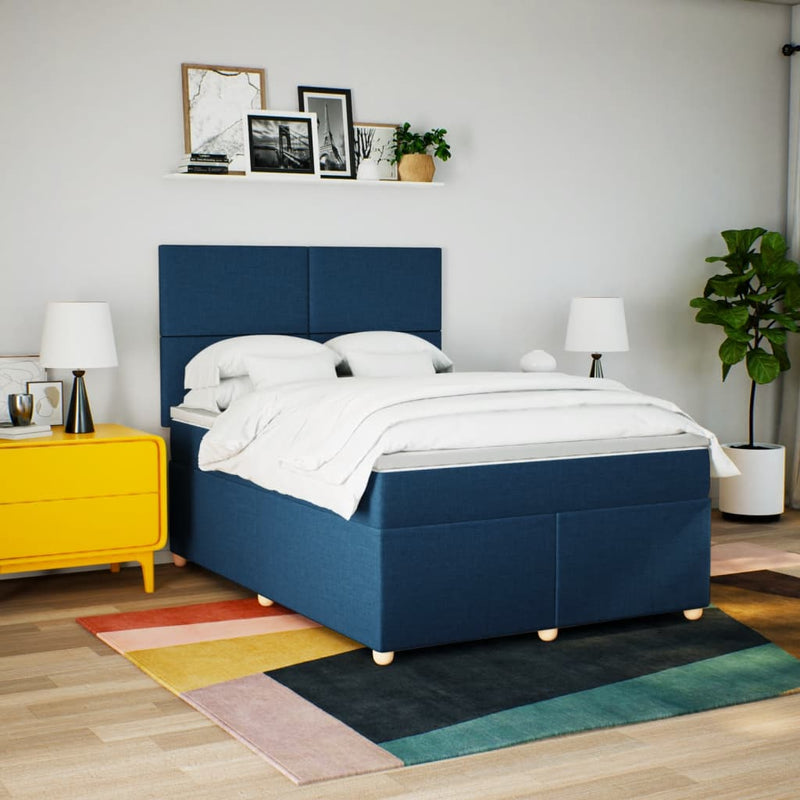 Pat continental cu saltea, albastru, 160x200cm, material textil