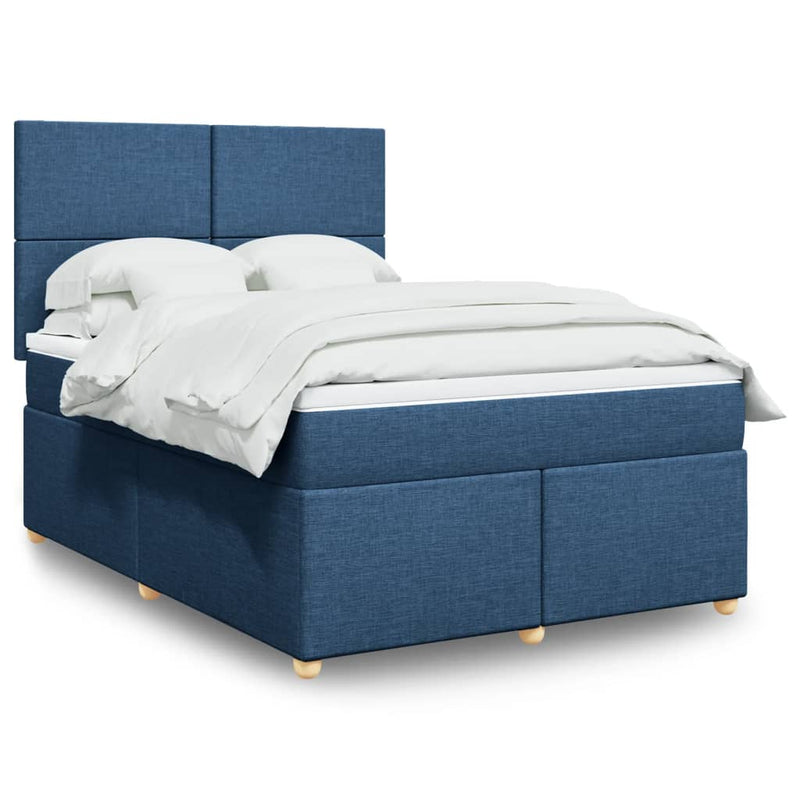 Pat continental cu saltea, albastru, 160x200cm, material textil
