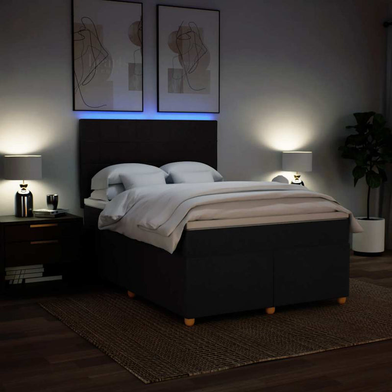 Pat box spring cu saltea, negru, 160x200 cm, textil