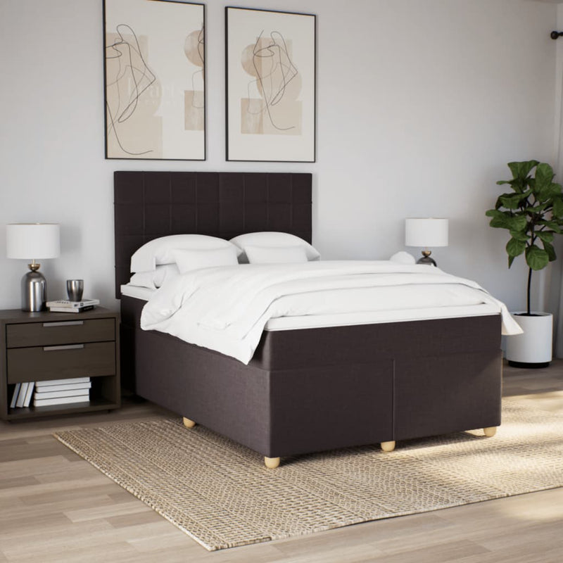 Pat box spring cu saltea, maro închis, 160x200 cm, textil