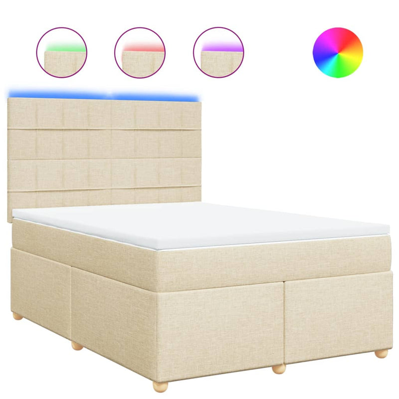 Pat box spring cu saltea, crem, 160x200 cm, material textil