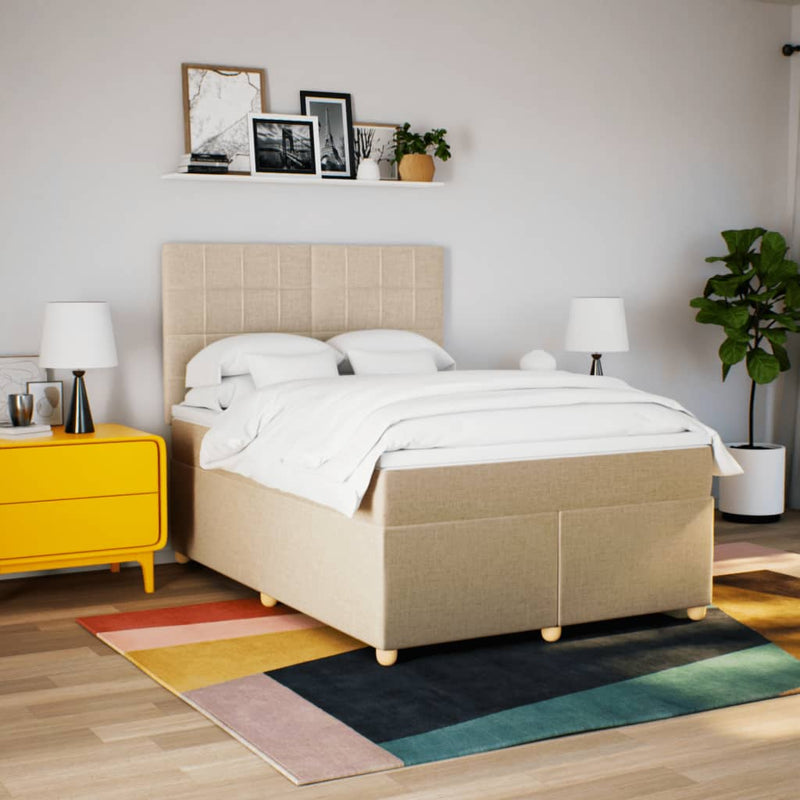 Pat box spring cu saltea, crem, 160x200 cm, material textil