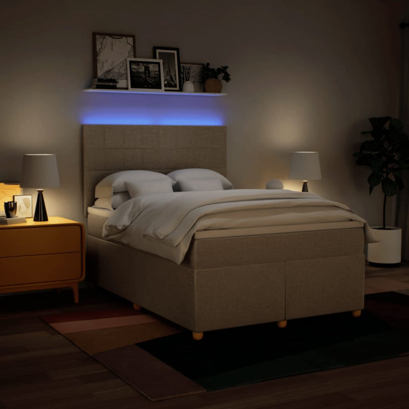 Pat box spring cu saltea, crem, 160x200 cm, material textil