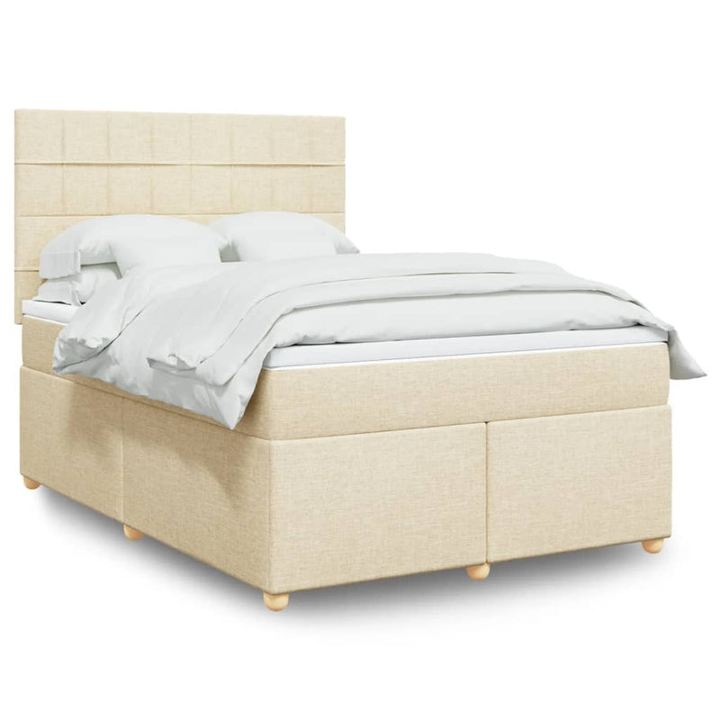 Pat box spring cu saltea, crem, 160x200 cm, material textil