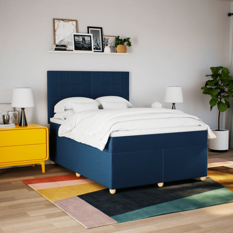 Pat continental cu saltea, albastru, 160x200cm, material textil