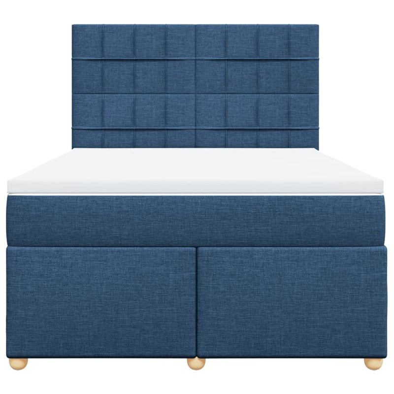 Pat continental cu saltea, albastru, 160x200cm, material textil