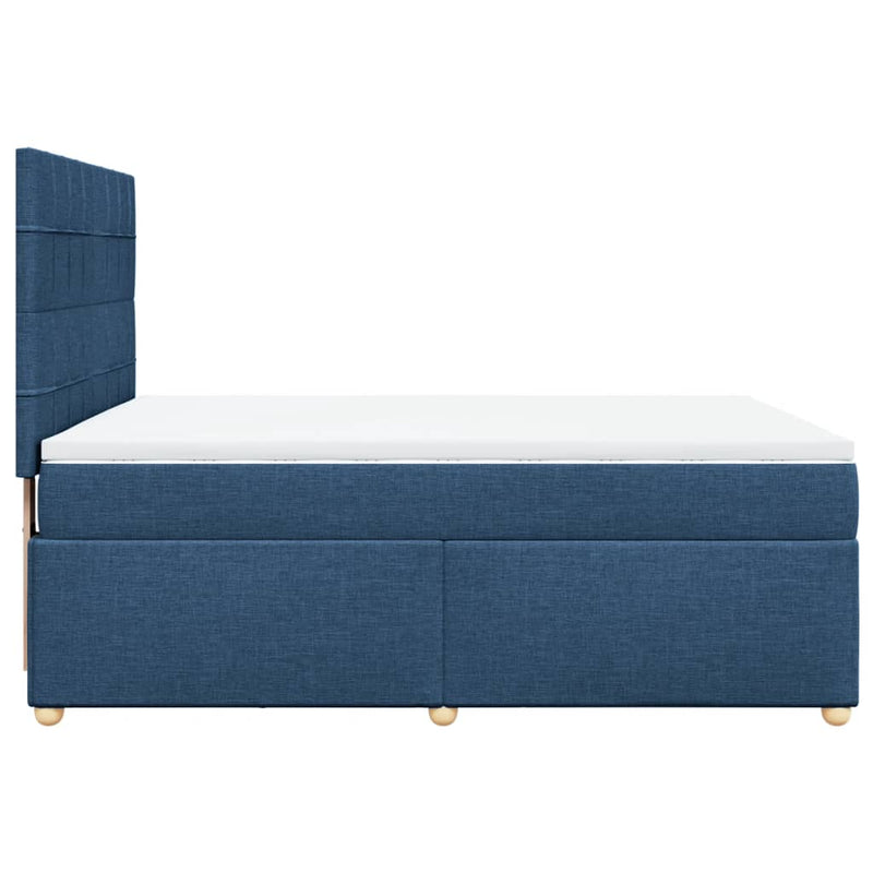 Pat continental cu saltea, albastru, 160x200cm, material textil