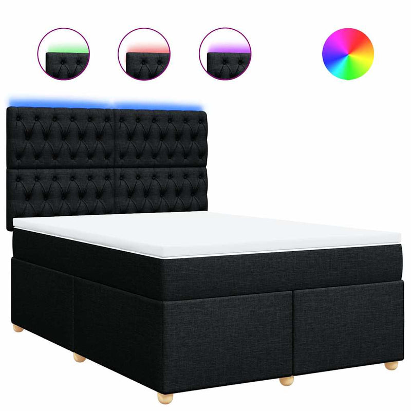 Pat box spring cu saltea, negru, 160x200 cm, textil