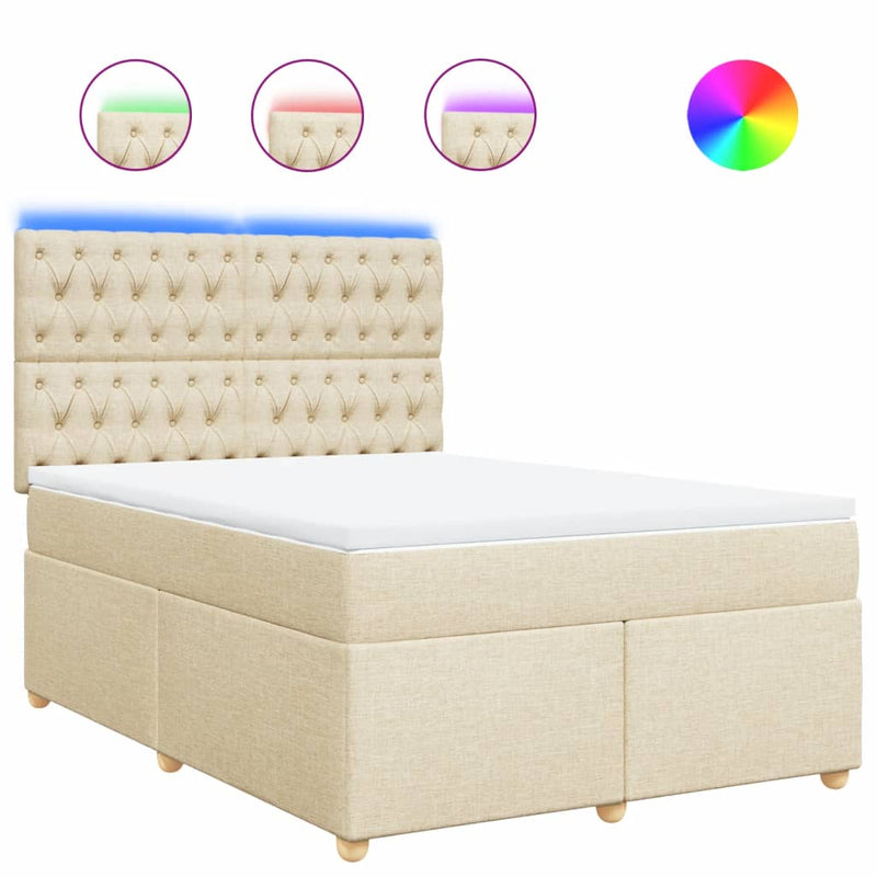 Pat box spring cu saltea, crem, 160x200 cm, material textil