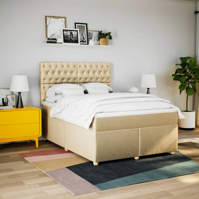 Pat box spring cu saltea, crem, 160x200 cm, material textil