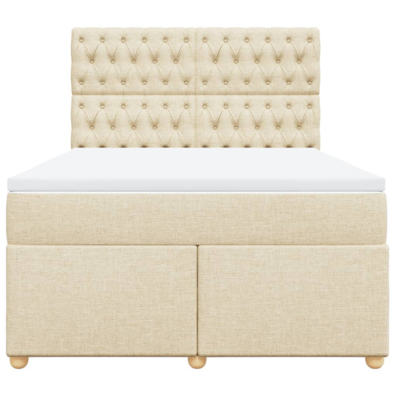 Pat box spring cu saltea, crem, 160x200 cm, material textil