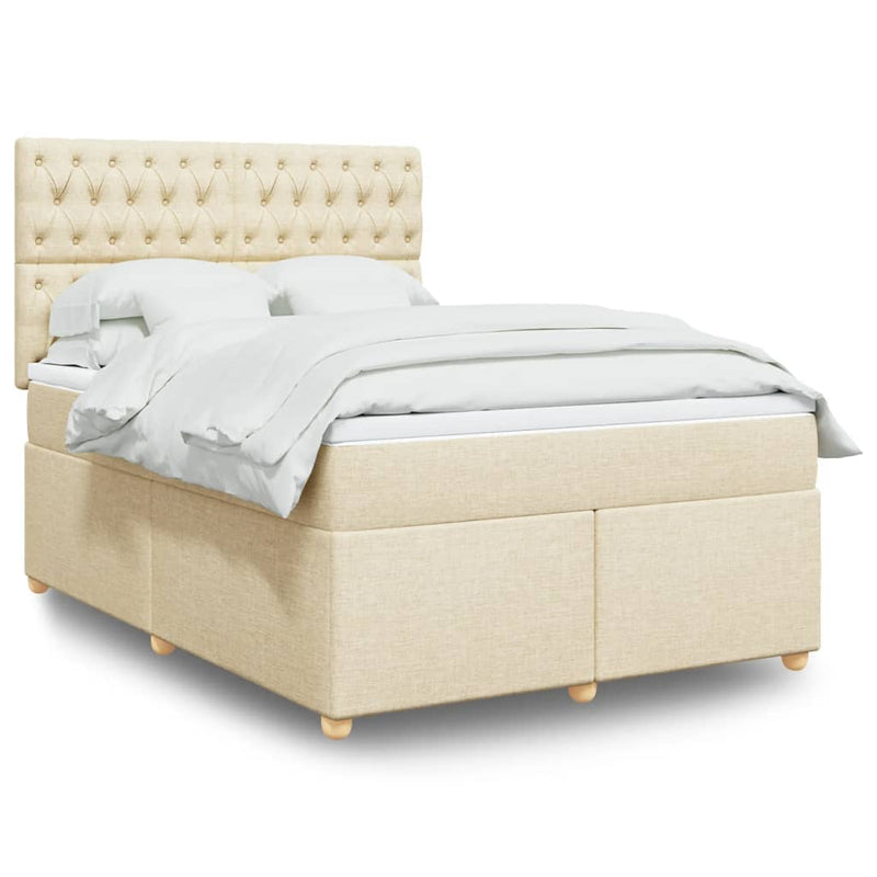 Pat box spring cu saltea, crem, 160x200 cm, material textil