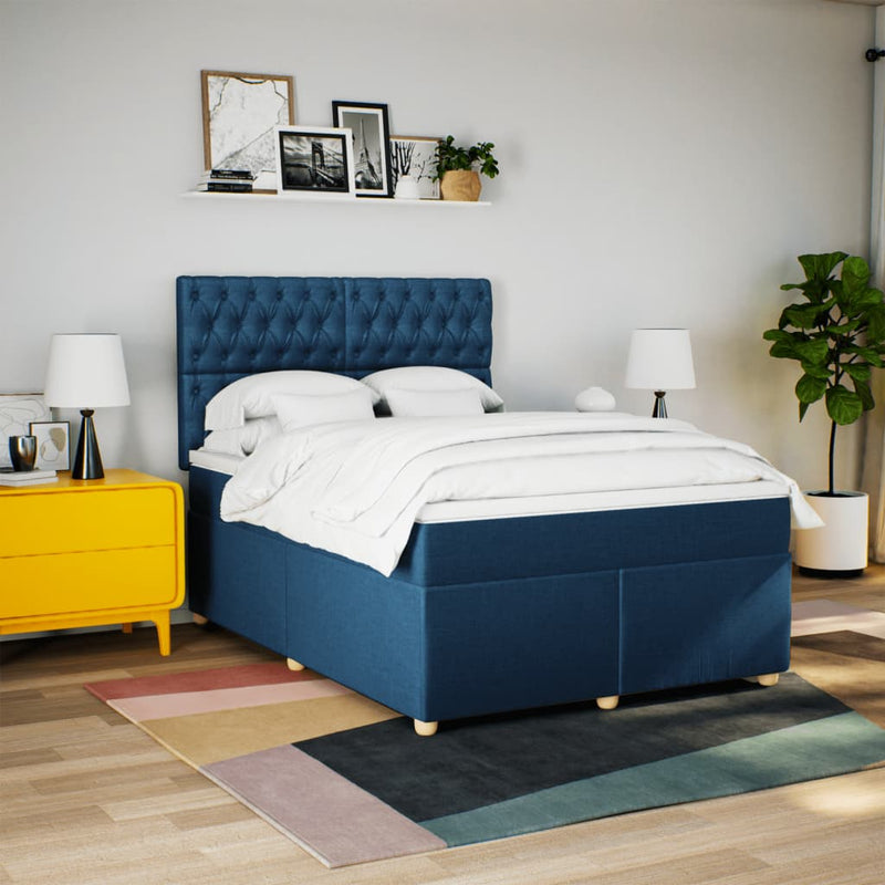 Pat continental cu saltea, albastru, 160x200cm, material textil