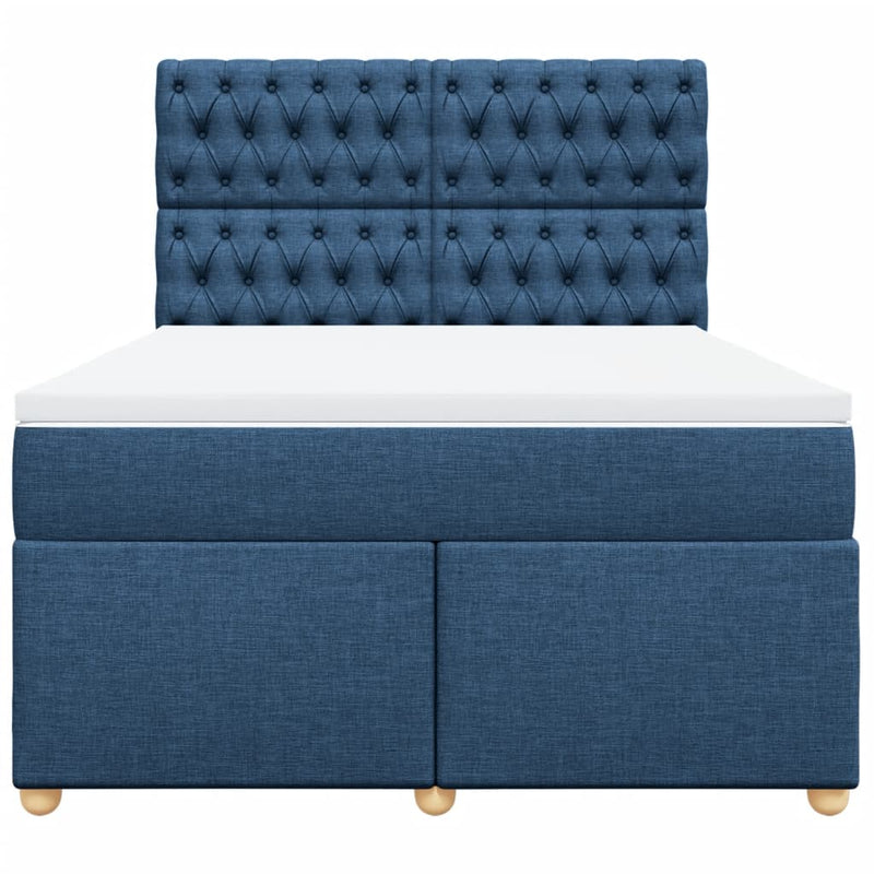 Pat continental cu saltea, albastru, 160x200cm, material textil