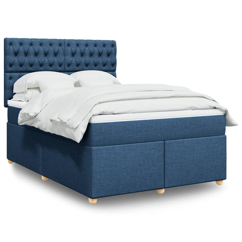 Pat continental cu saltea, albastru, 160x200cm, material textil