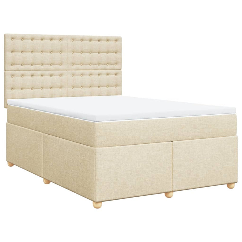 Pat box spring cu saltea, crem, 160x200 cm, material textil