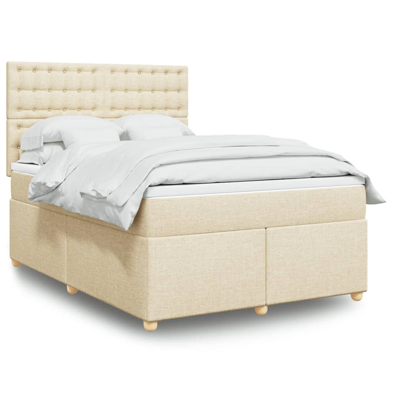 Pat box spring cu saltea, crem, 160x200 cm, material textil