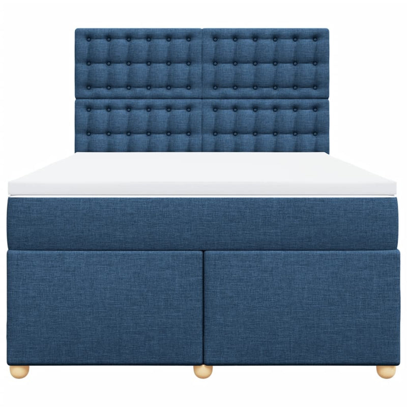 Pat continental cu saltea, albastru, 160x200cm, material textil