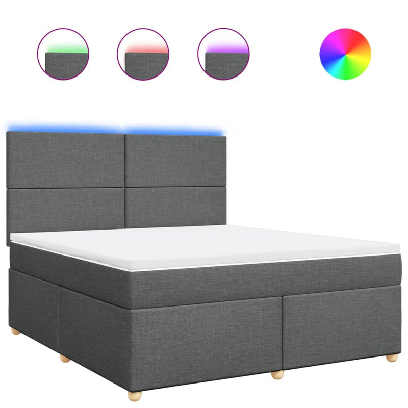Pat box spring cu saltea, gri închis, 180x200 cm, textil