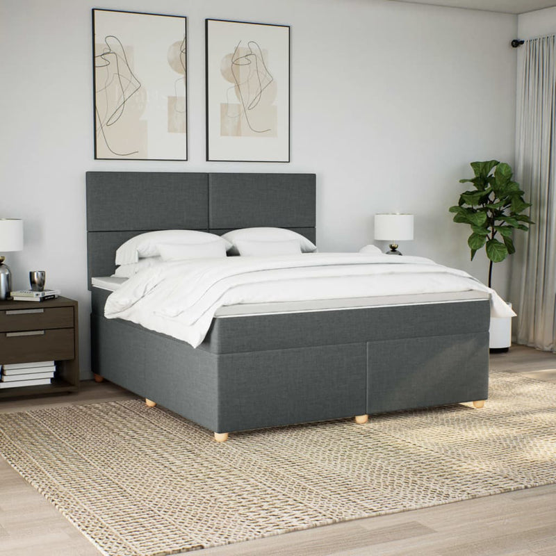 Pat box spring cu saltea, gri închis, 180x200 cm, textil
