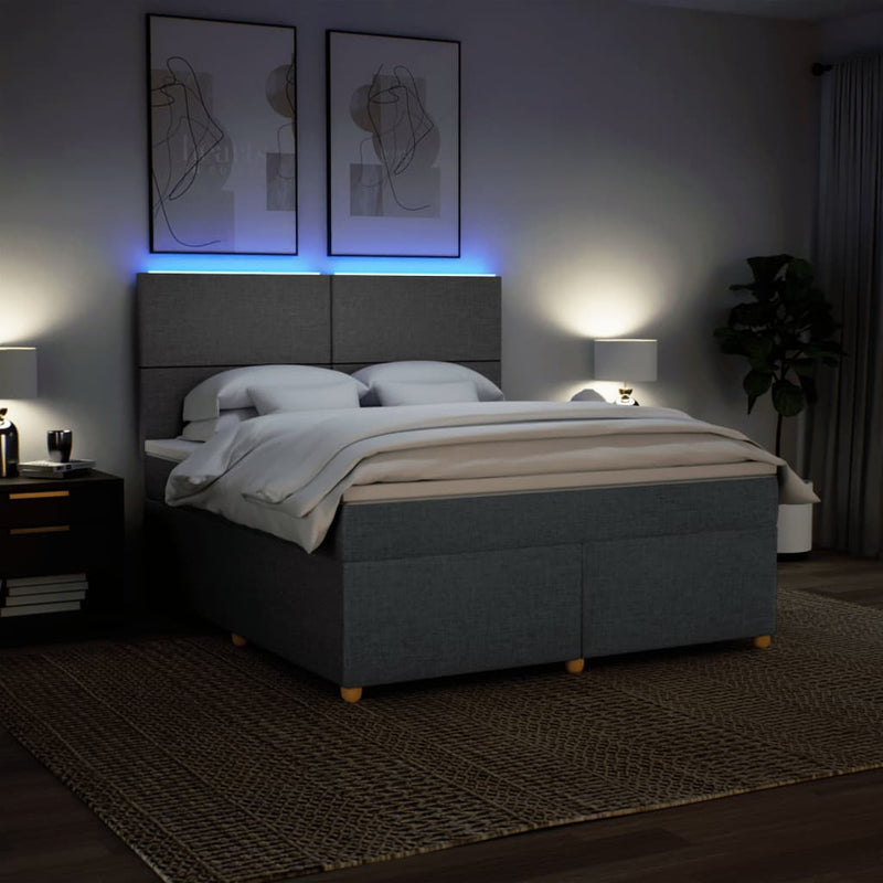 Pat box spring cu saltea, gri închis, 180x200 cm, textil