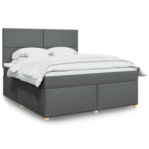 Pat box spring cu saltea, gri închis, 180x200 cm, textil