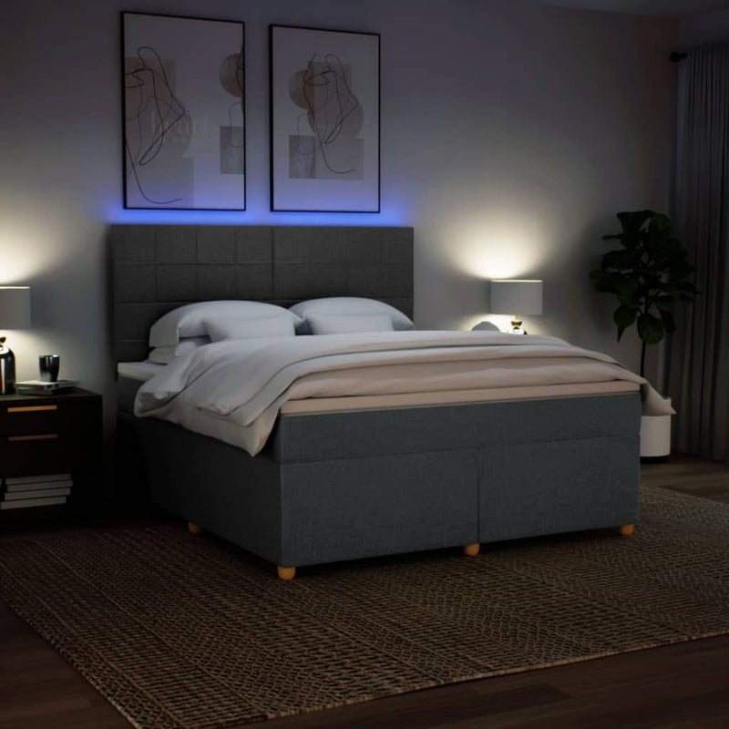 Pat box spring cu saltea, gri închis, 180x200 cm, textil