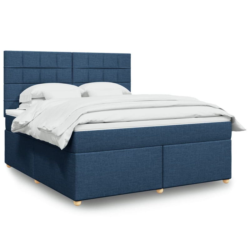 Pat box spring cu saltea, albastru, 180x200 cm, material textil