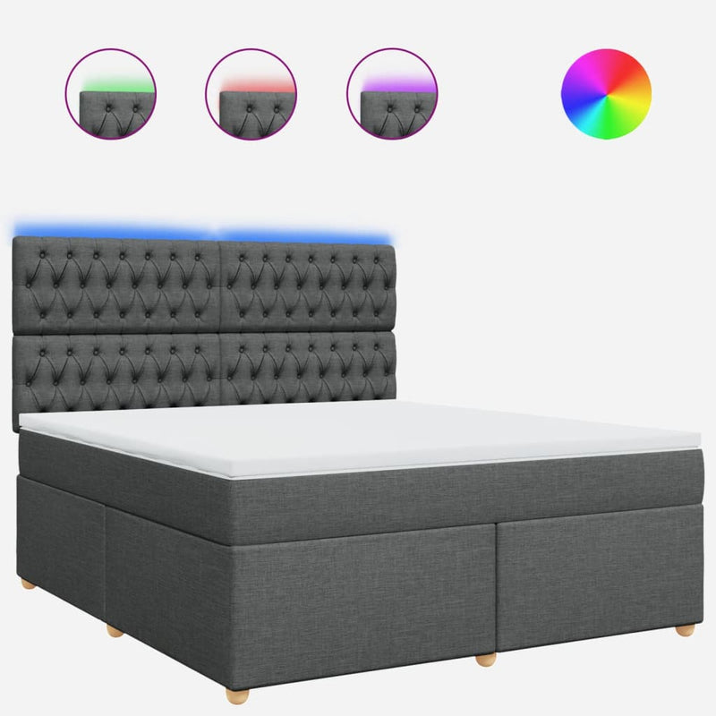 Pat box spring cu saltea, gri închis, 180x200 cm, textil