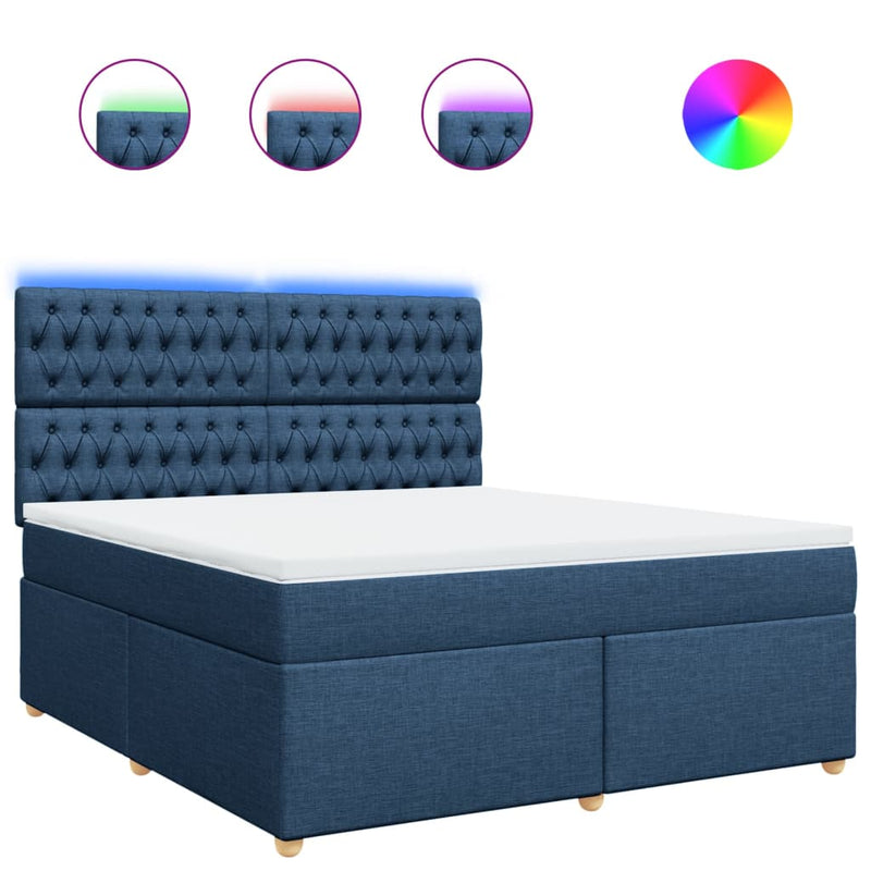 Pat box spring cu saltea, albastru, 180x200 cm, material textil