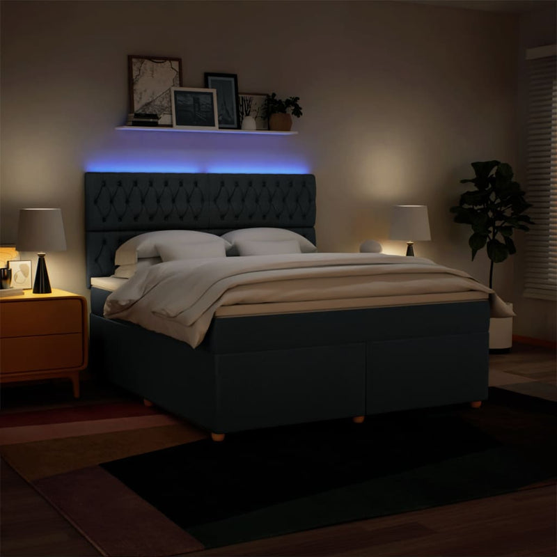 Pat box spring cu saltea, albastru, 180x200 cm, material textil