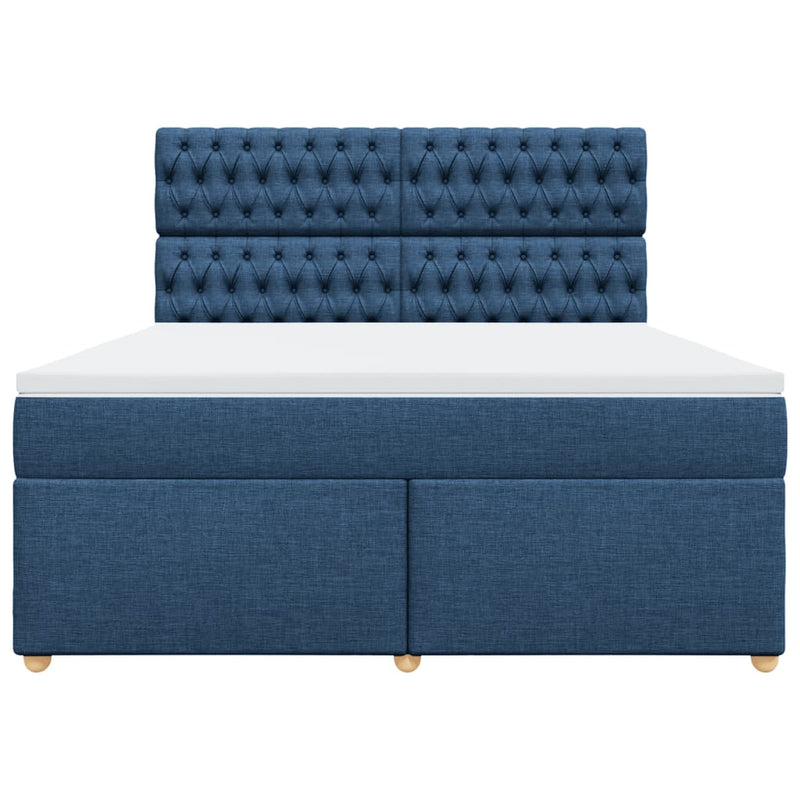 Pat box spring cu saltea, albastru, 180x200 cm, material textil