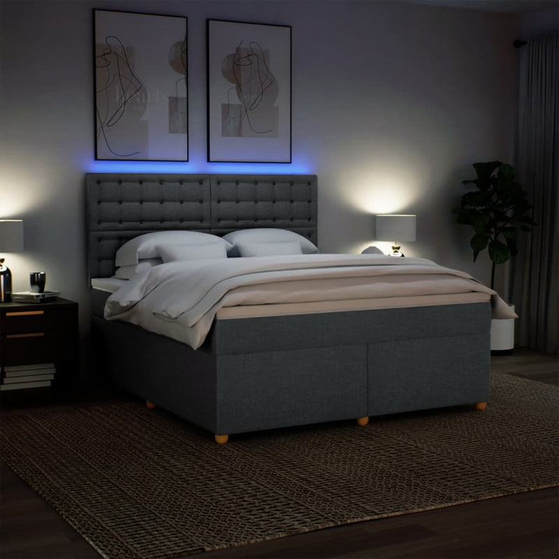 Pat box spring cu saltea, gri închis, 180x200 cm, textil