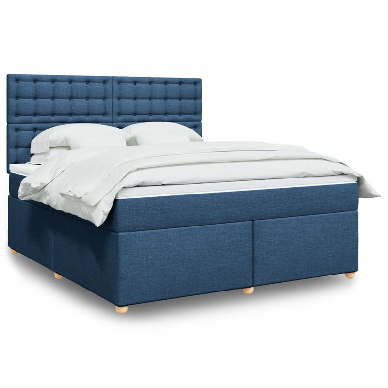 Pat box spring cu saltea, albastru, 180x200 cm, material textil