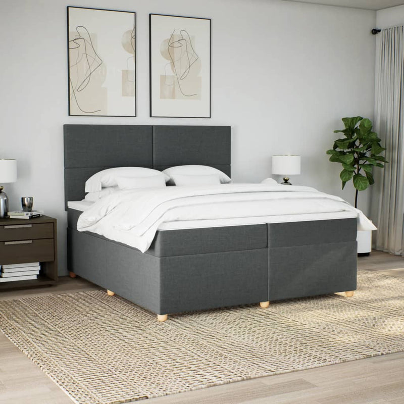 Pat box spring cu saltea, gri închis, 200x200 cm, textil