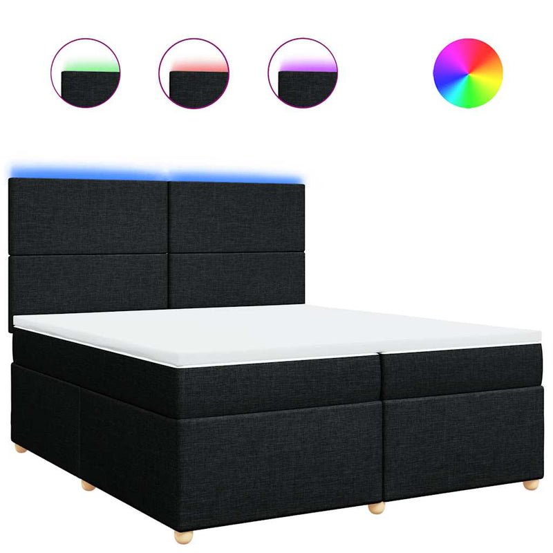 Pat box spring cu saltea, negru, 200x200 cm, textil