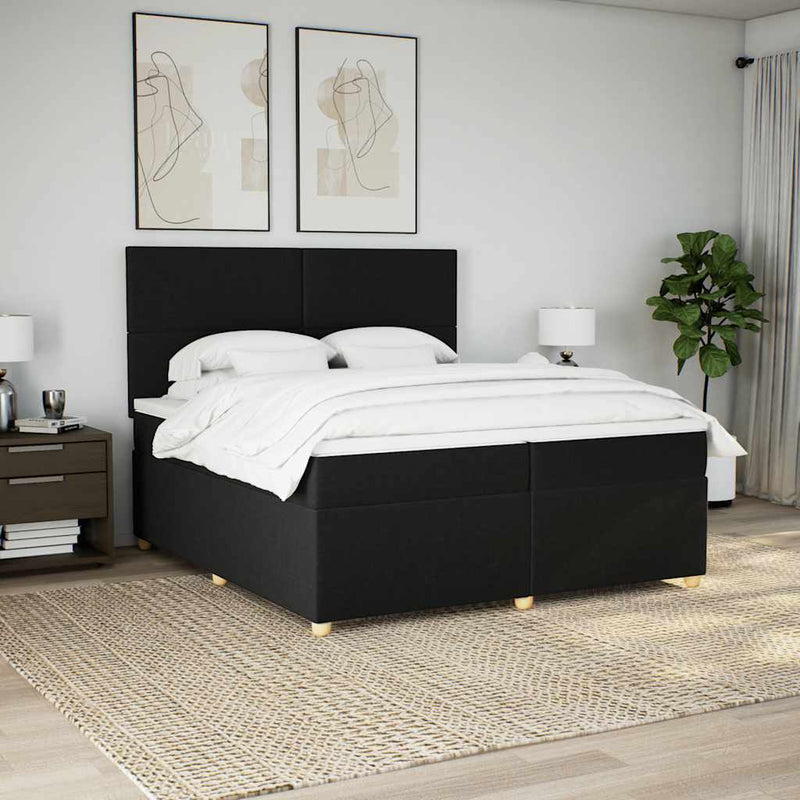 Pat box spring cu saltea, negru, 200x200 cm, textil