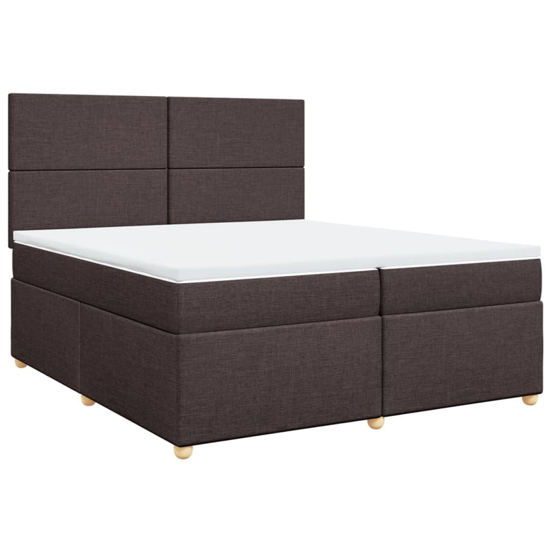 Pat box spring cu saltea, maro închis, 200x200 cm, textil
