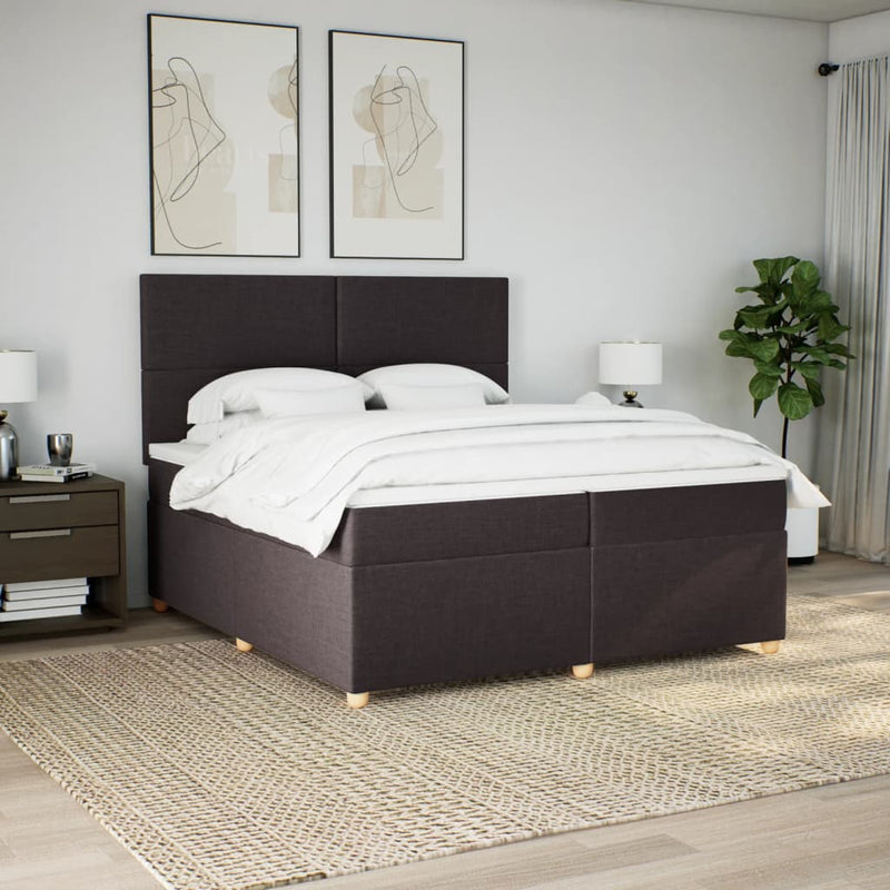 Pat box spring cu saltea, maro închis, 200x200 cm, textil