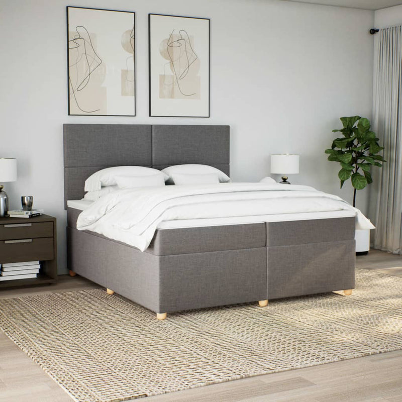 Pat box spring cu saltea, gri taupe, 200x200 cm, textil