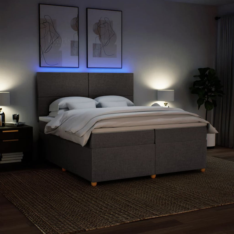 Pat box spring cu saltea, gri taupe, 200x200 cm, textil